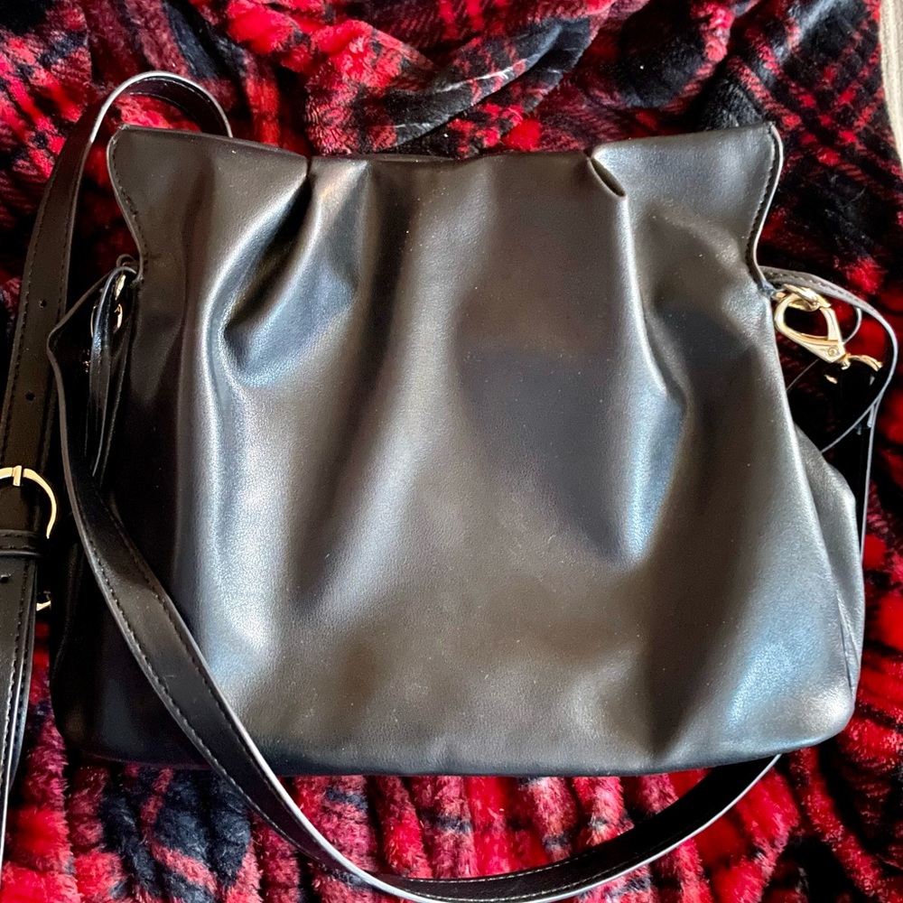 Small black crossbody bag. “On 34th” Bradlie Solid Shoulder Bag for Macy’s.